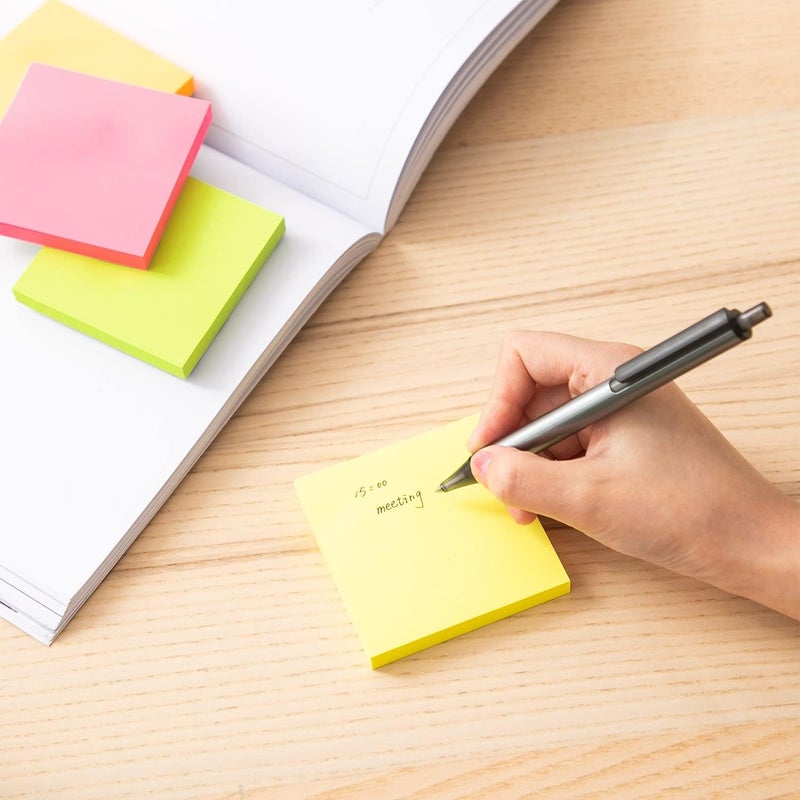 Deli Strong Bright Colour Sticky Notes, Reminders, One Word Notes, Highlighting and Color Coding, Page Marker, Detachable & Repositionable 4 Neon Colour Notepad 400 Sheets (4 Colors)- Pack Of 02 - Image 1